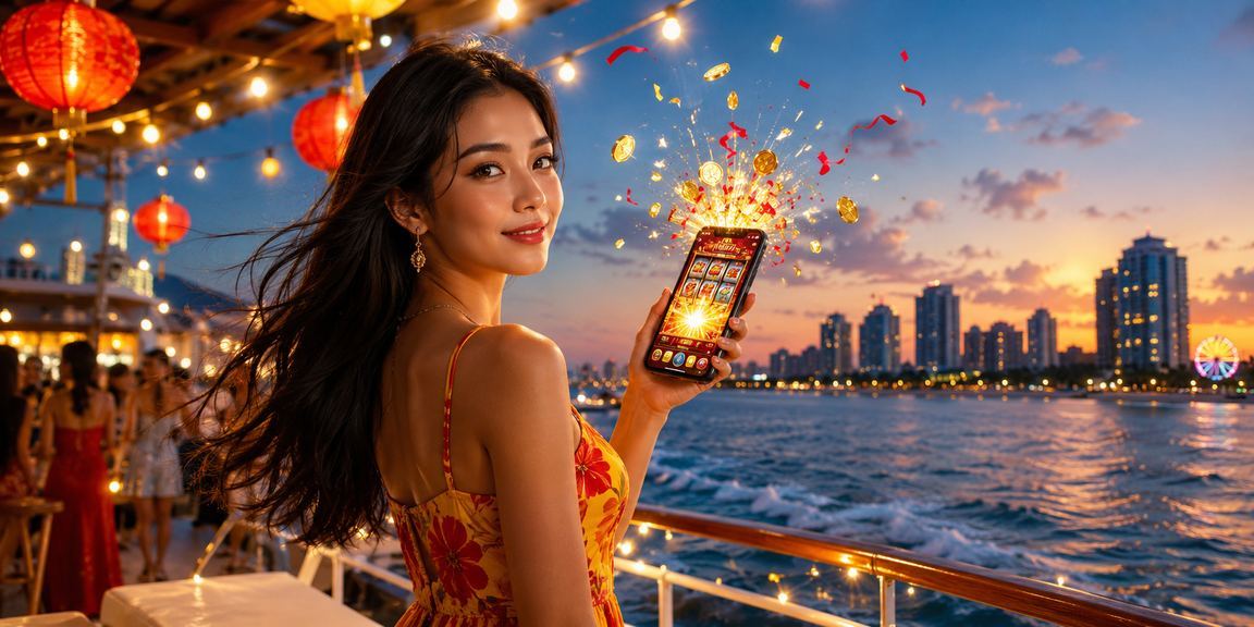 Người dùng chơi slots trên điện thoại tại bãi biển Phú Quốc